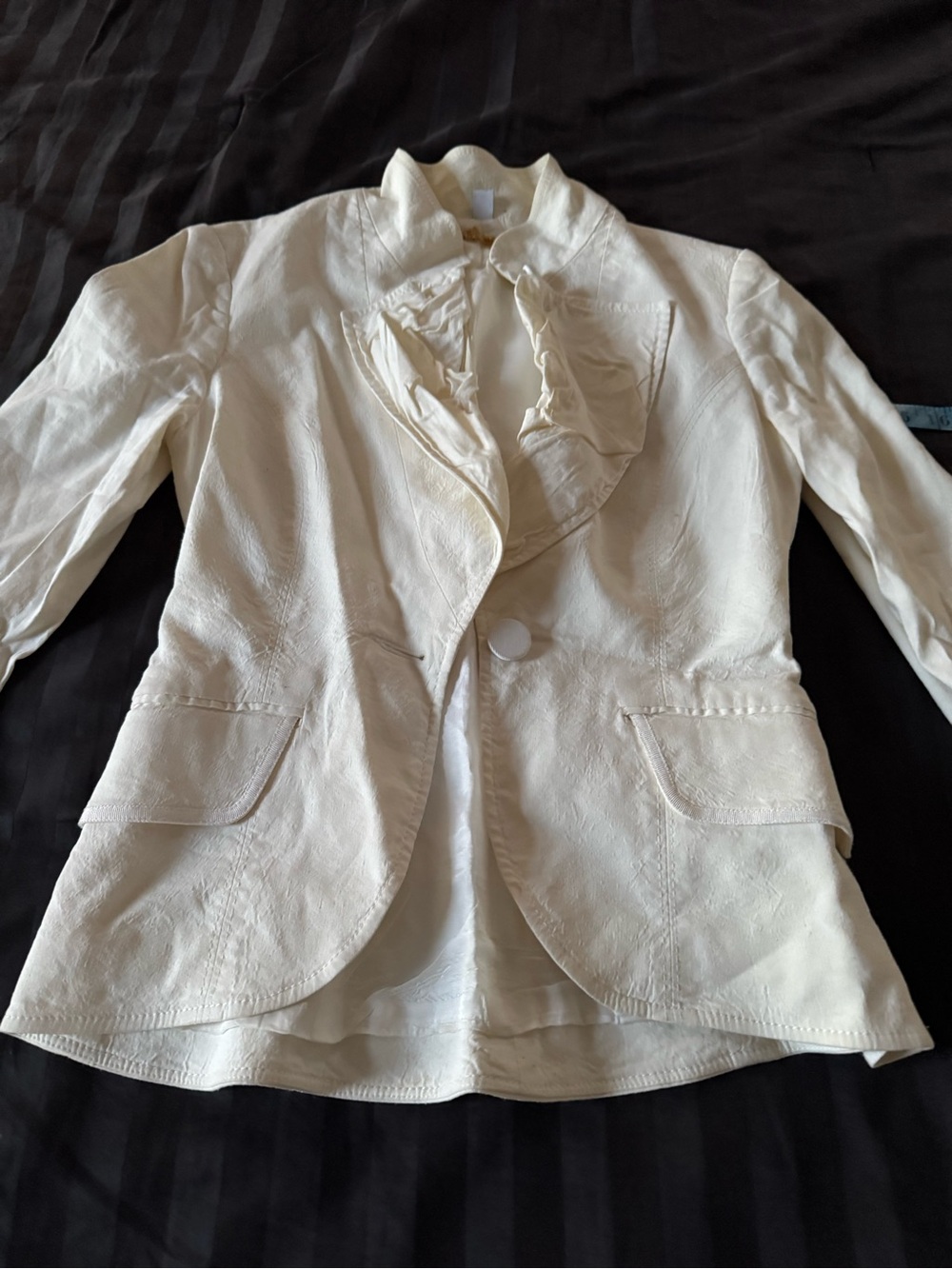bebe Cream Ruffle-Trim Single-Button Blazer